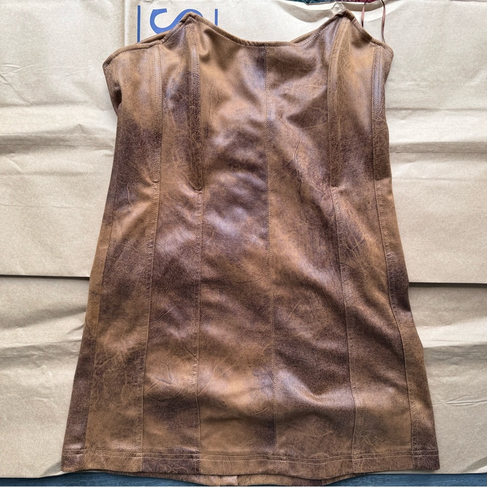 Urban Outfitters Tan Faux Leather Mini Dress